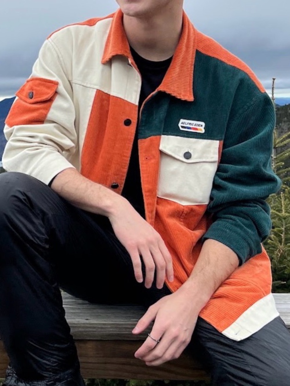 Aelfric Eden Med Colorblock Corduroy Jacket Patchwork Oversized Streetwear Coat